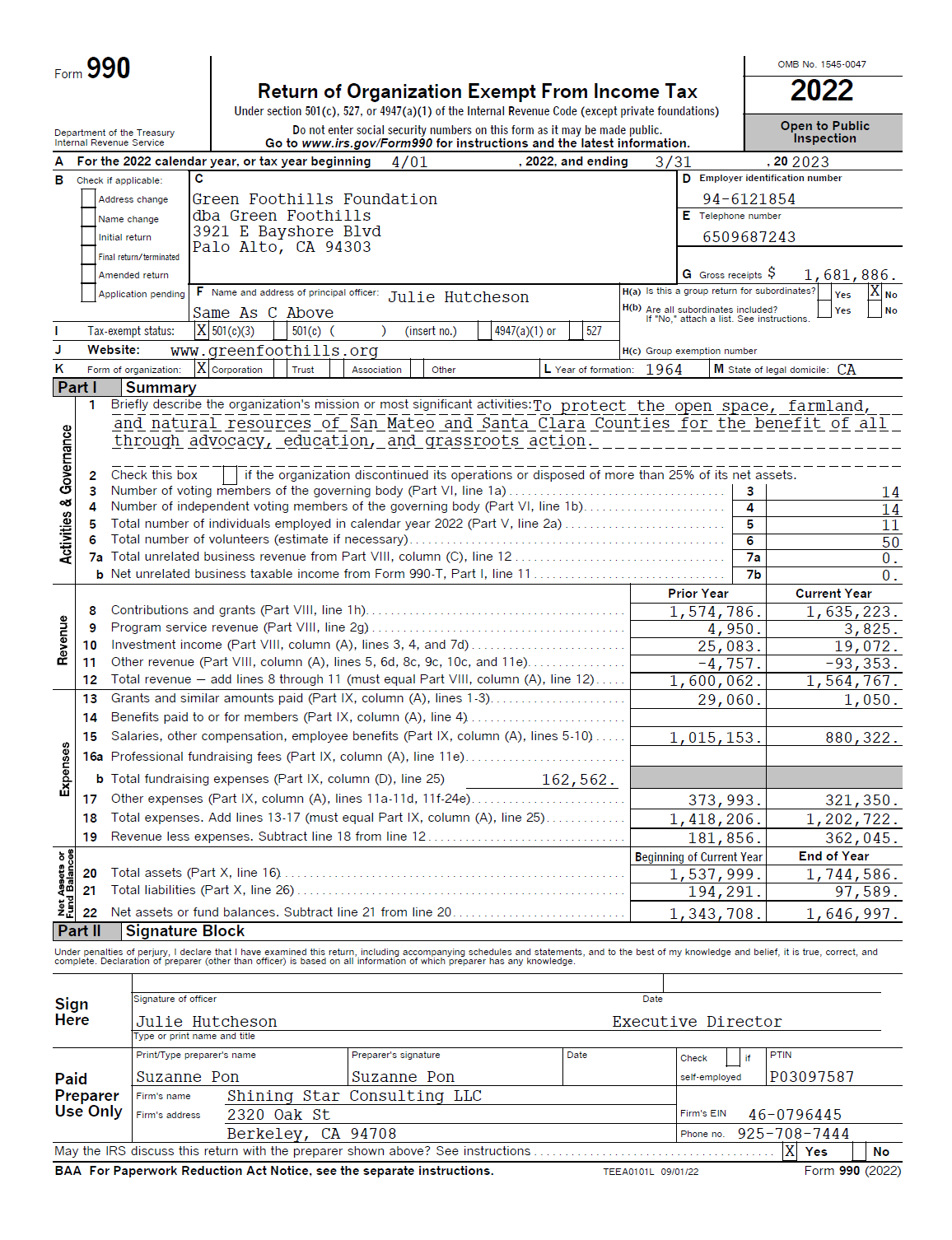 first page of Form 990 for 2022-23