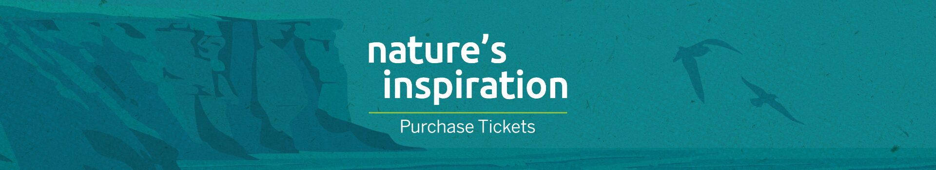Nature's Inspiration "purchase tickets" banner 2024 with background image of the coast
